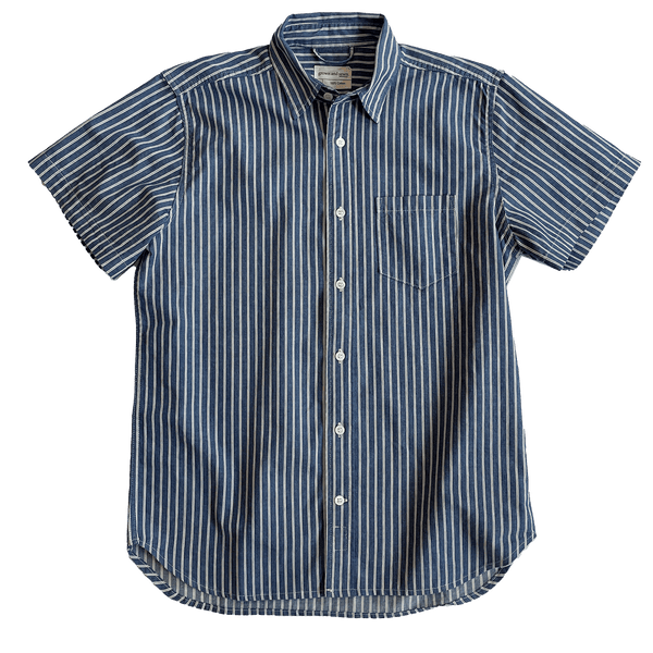 Short Sleeve Dean - Yoshiwa Mills, Blue / Natural Cotton Stripe Shirt